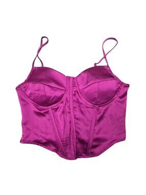 Sincerely Jules Satin Corset Top Magenta Smocked Strappy Size S NWT.
